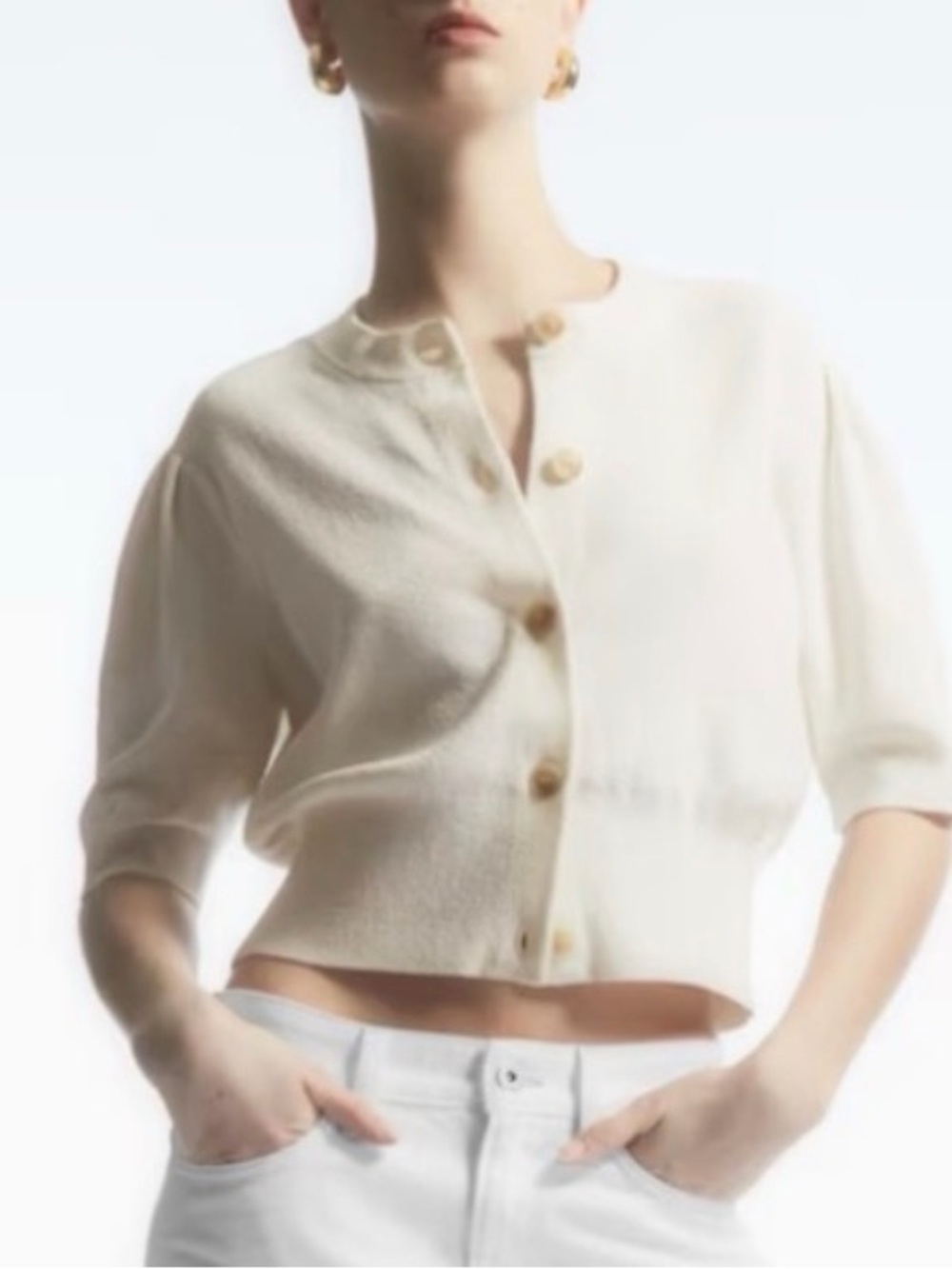 COS CROPPED SHORT-SLEEVED CARDIGAN - Cream - Small